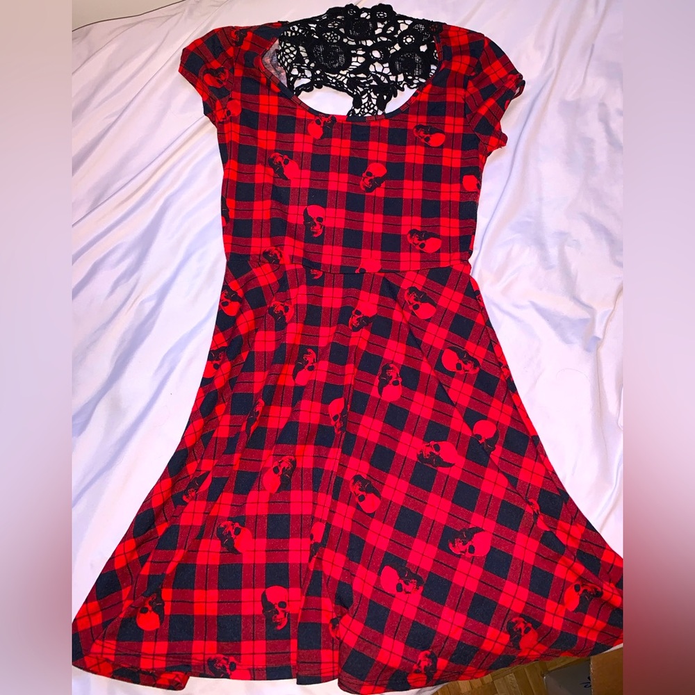 Skulls & plaid & lace skater dress